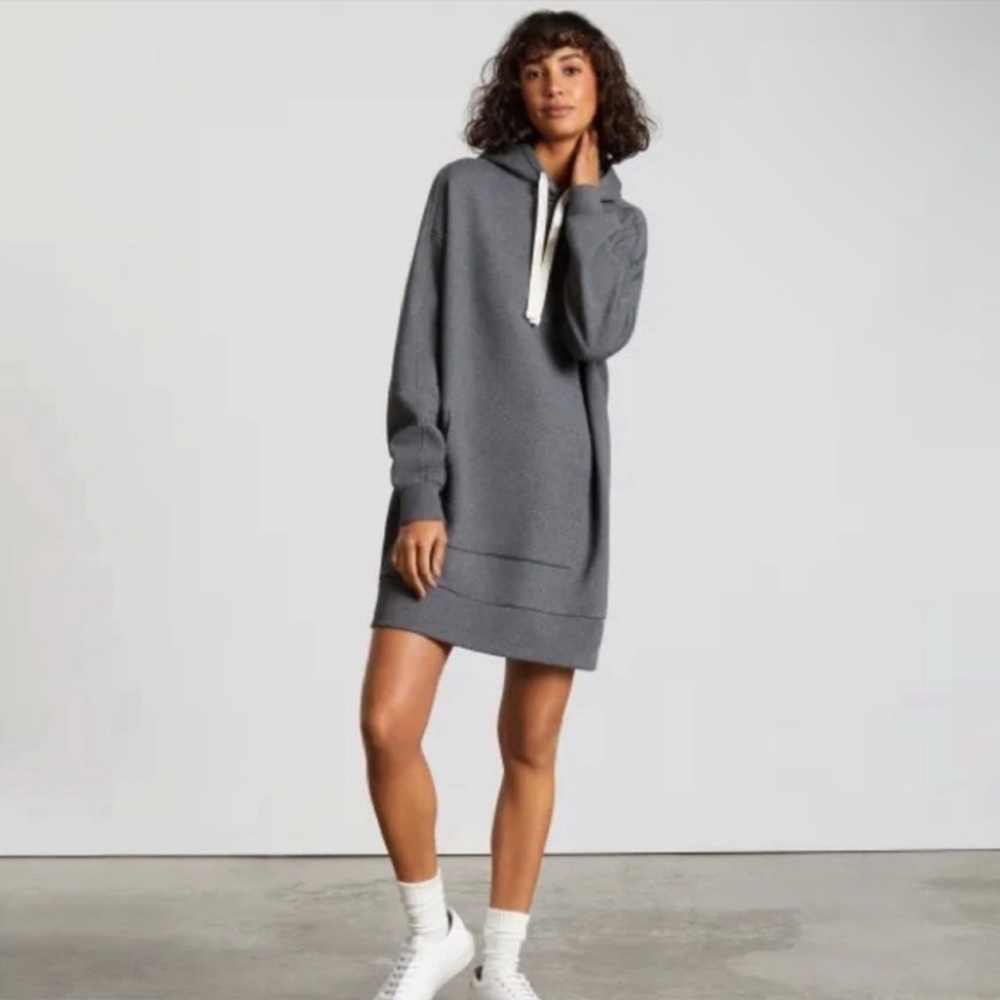 Everlane Oversized Sweatshirt Hoodie Dress, Dark Heather Grey, Small
